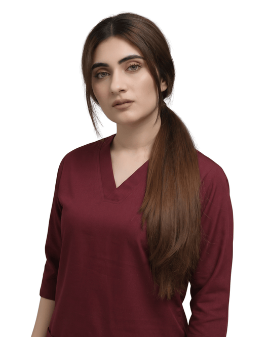 Maroon Scrubs for Women - V Neck