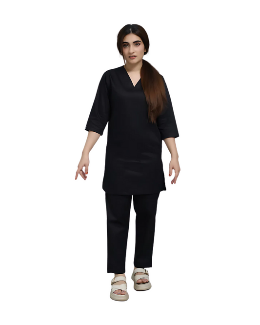 Jet Black - Female Scrubs - V neck